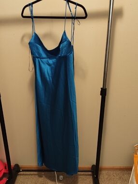 Fashion Nova Turquoise Satin Slip Dress